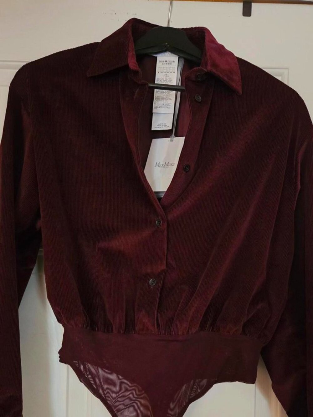 Max Mara Cotton-Corduroy Burgundy Bodysuit Size 8